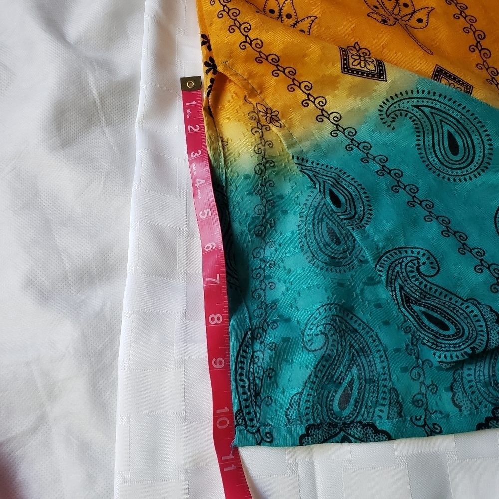 Maple Yellow & Teal Clothing Scoop Neck Short Sleeve Bohemian Top Size 2X - Picture 9 of 10
